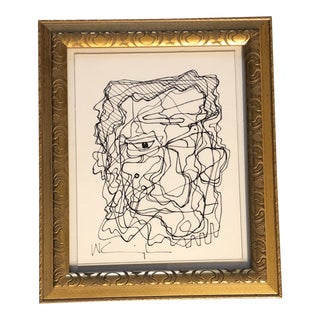 Original Vintage Wayne Cunningham Abstract Ink Drawing Vintage Frame For Sale