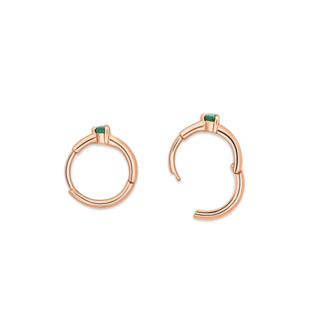 Early 21st Century Natural Emerald Multi Placement Huggie Earrings in 14k Rose Gold For Sale - Image 5 of 7