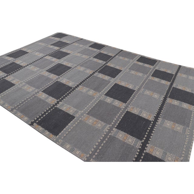 2010s Rug & Kilim’s Scandinavian Style Rug in Gray Tones With Geometric Patterns For Sale - Image 5 of 7