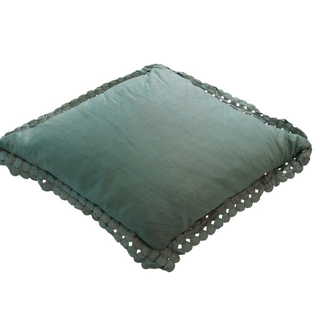 This unique diamond-shaped pillow is crafted from jadeite green and colored feedsack fabric. Its intricate tiny yo-yo...