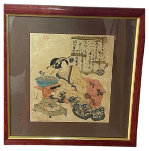 Totoya Hokkei, Japanese Figures, 1800s, Original Woodblock Print, Framed