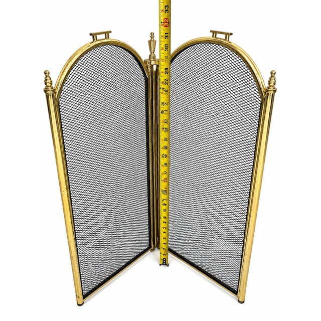 Vintage Four Panel Fireplace Screen Gold Black Mesh Folding Grate For Sale - Image 4 of 5