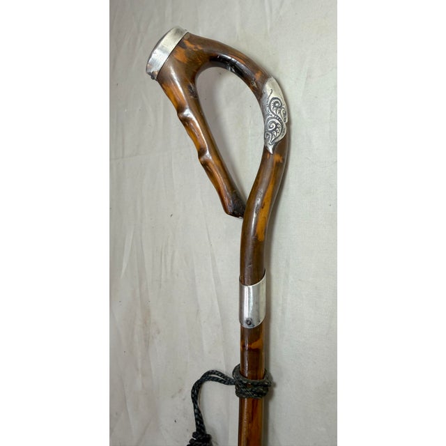 Antique 19th Century Handmade Tooled Sterling Silver Wood Walking Stick Cane For Sale - Image 4 of 13
