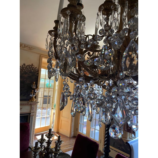 Mid 19th Century French 19th Century Louis XVI Bronze & Crystal Chandelier For Sale - Image 5 of 9