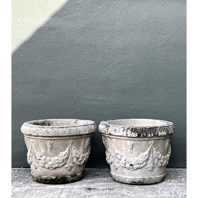 Vintage Cast Concrete Swag Planters - A Pair For Sale - Image 4 of 12
