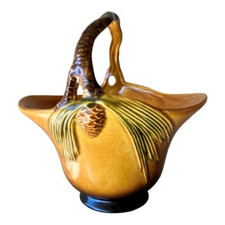 Circa 1953 the Roseville Pottery “Modern Pine Cone” Shape #409-8 Basket in Brown For Sale