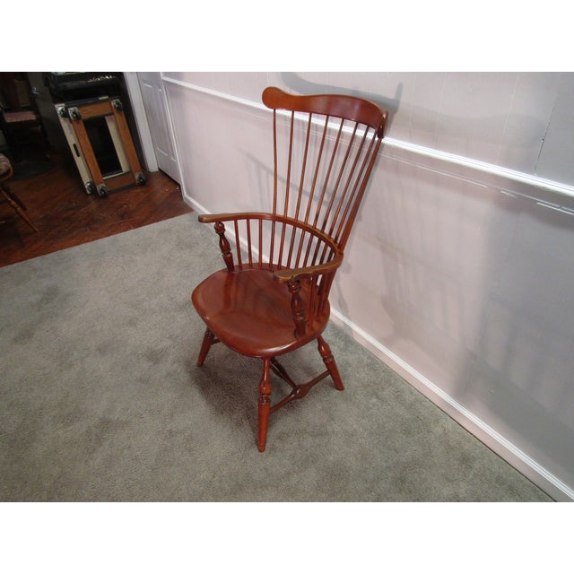 Traditional Duckloe Solid Cherry Fan Back Windsor Arm Chair For Sale - Image 3 of 6