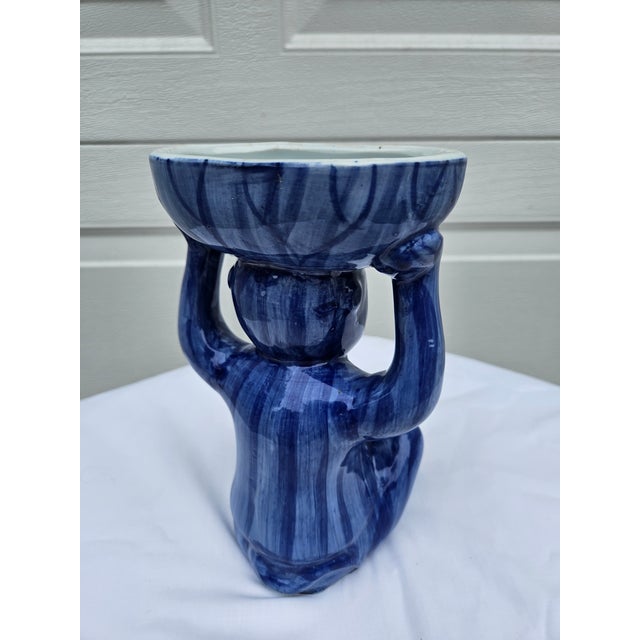 Ceramic Vintage Chinoiserie Blue White Ceramic Monkey Dish - 8.25" Height For Sale - Image 7 of 12
