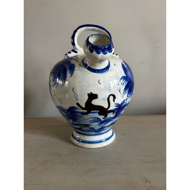 Blue Vintage Spanish Blue & White Decorated Water Jug For Sale - Image 8 of 9