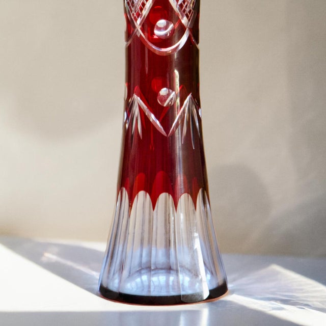 Antique Bohemian Glass Vase with Wheel-Cut Ruby, 1950 For Sale - Image 4 of 6