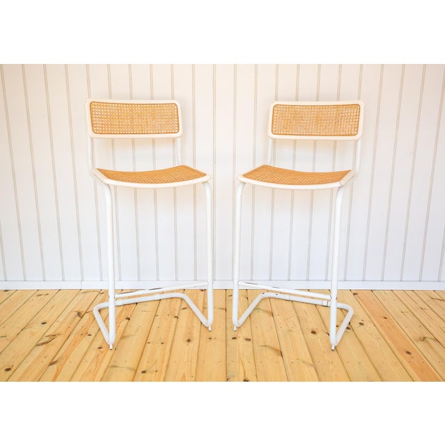 Mid-Century Bauhaus White B64 S64 Cesca Bar Stools in Rattan, 1970s, Set of 2 For Sale - Image 14 of 18