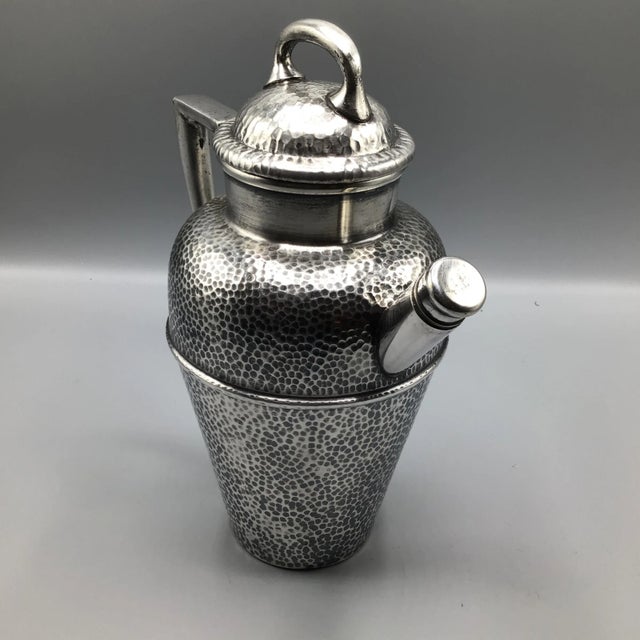 Tea Pot Style Cocktail Shaker 1930’s T and T Nickel Silver Hand Hammered For Sale In Sacramento - Image 6 of 13