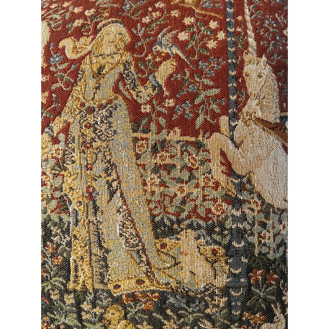Inspired by the medieval “Lady and the Unicorn” tapestries, this handsome English-made decorative pillow features a richly...