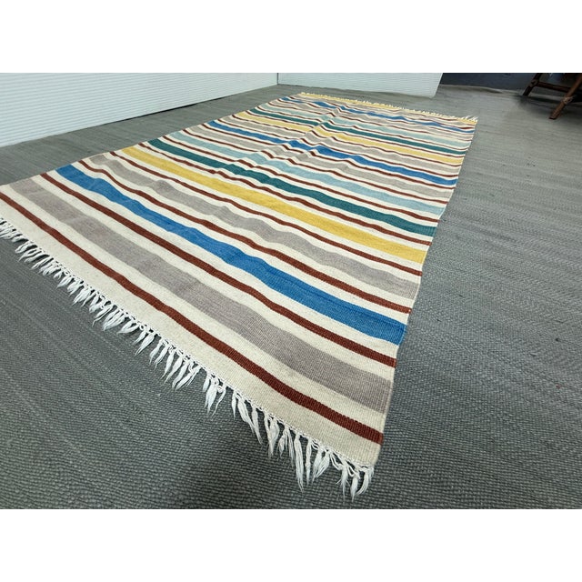 Textile 3ft 9in × 6ft 5in Flat Woven Striped Area Rug For Sale - Image 7 of 12
