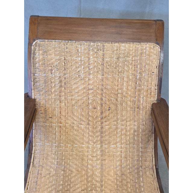 Vintage 1950s Dutch Colonial Teak Lounge Chair With Herringbone Caned Seat For Sale - Image 9 of 17