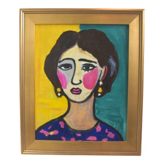 Impressionist Expressionist Abstract Woman Portrait Painting Including the Antiqued Gold Wood Frame For Sale