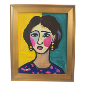 Impressionist Expressionist Abstract Woman Portrait Painting Including the Antiqued Gold Wood Frame