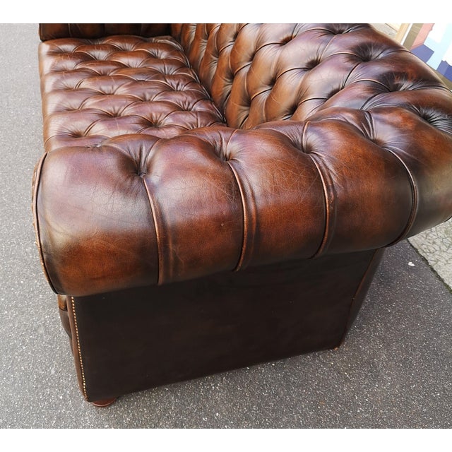 Brown leather sofa Chesterfield 2 seater sofa Design couch Brown furniture Living room sofa Elegant style Minimalist Mid...