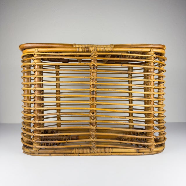 Wood Vintage Rattan Basket, Italy, 1960s For Sale - Image 7 of 18