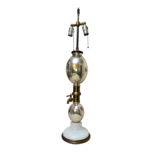 Large Antique Mercury Glass Brass Seltzer Siphon Bulbous Round Bottle Table Lamp
