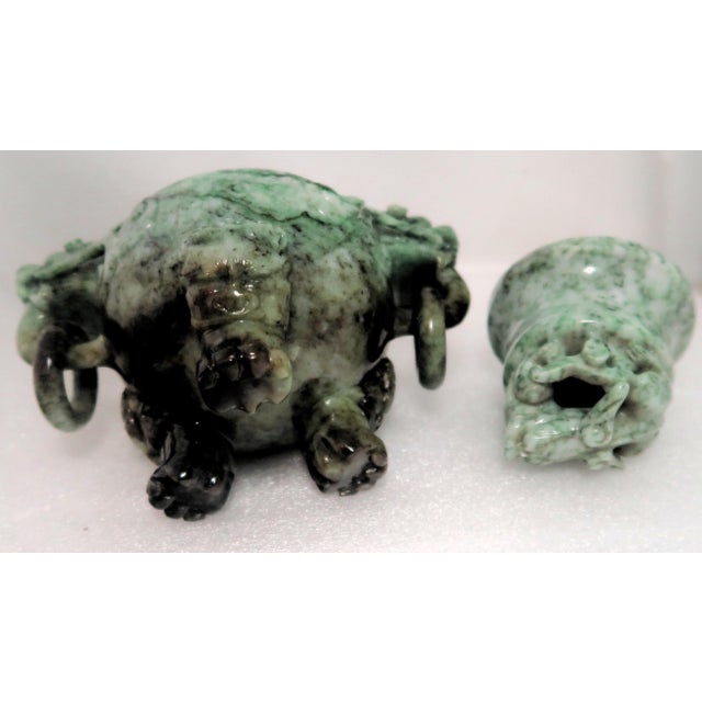 Vintage Chinese Jade Incense Burner, Covered, With Tripod Feet, Foo Dog Finial and Dragon Head Loose Ring Handles For Sale - Image 14 of 16