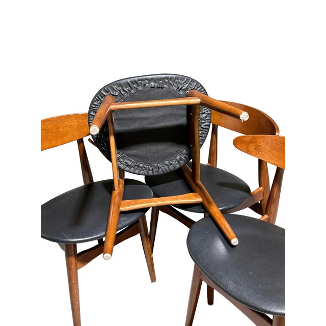 Vintage Set of 4 Greta Dining Chairs in Teak Wood and Black Leather For Sale - Image 9 of 9