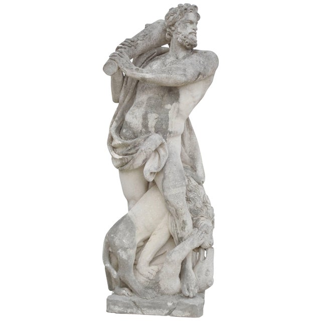 Late 19th Century Hand-Carved Limestone Statue Hercules "The Kill" For Sale - Image 11 of 11