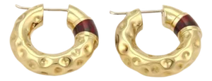 Mid 20th Century Pair of Enamel Hammered 18k Yellow Gold Hoop Earrings