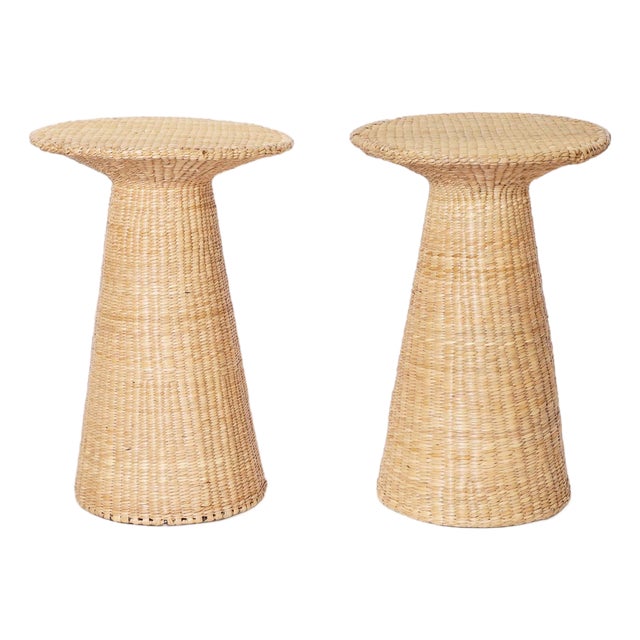 Pair of Woven Reed Mid Century Inspired Stands For Sale