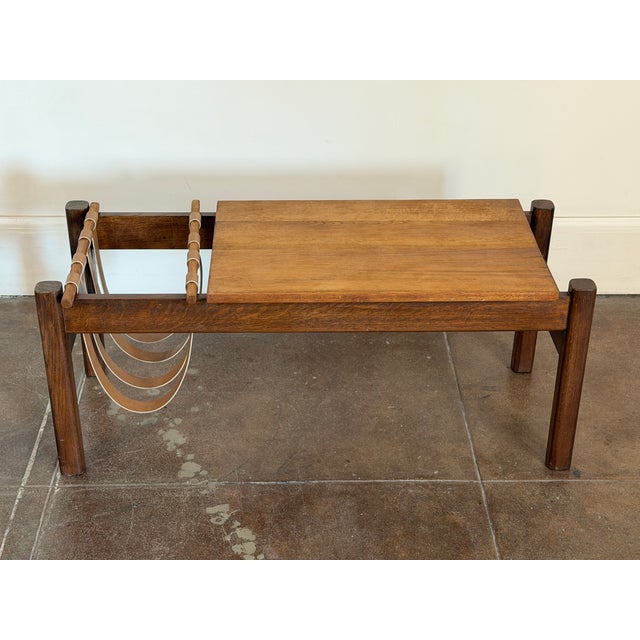 Mid-Century Modern 1970s French Brutalist Solid Oak Coffee Table With Magazine Holder For Sale - Image 3 of 13