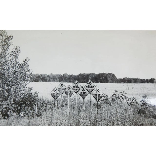 Mid-Century Modern Vintage 1950's Surreal Think Signs Drive Safely Snapshot Photograph For Sale - Image 3 of 3