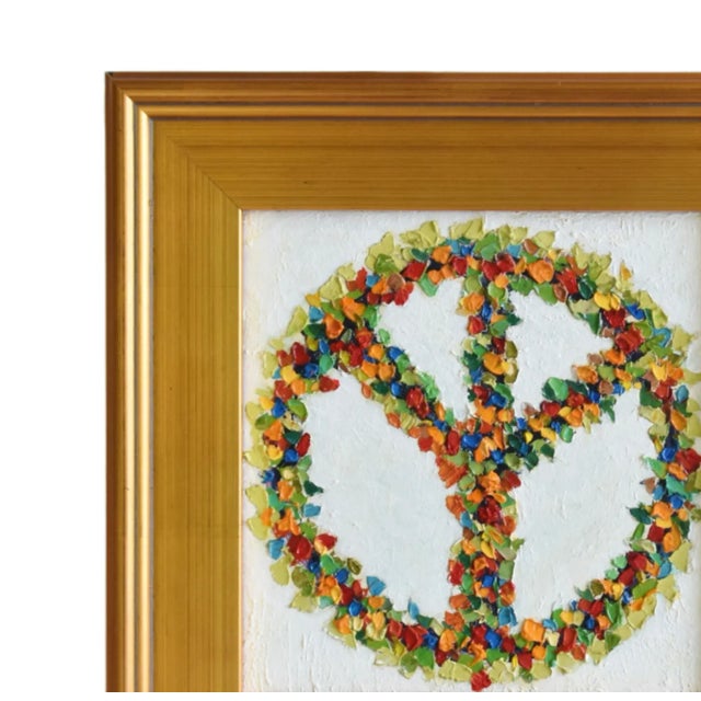 Impressionist Floral Peace Sign Oil Painting Including the Antiqued Gold Wood Frame For Sale - Image 4 of 10