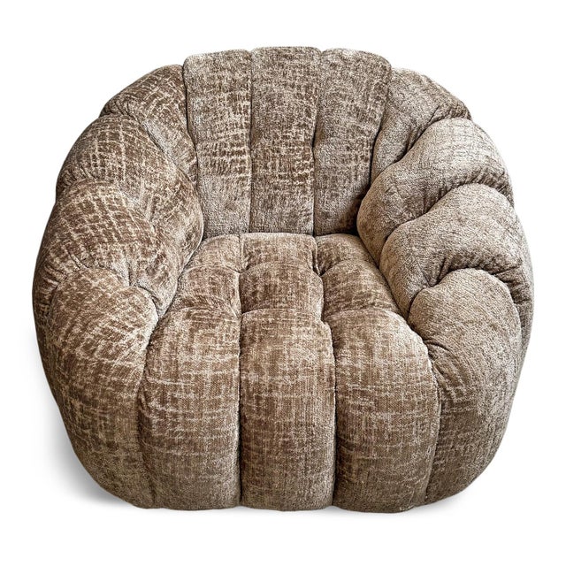 Brown Modern Tufted Mushroom Velour Swivel Chair For Sale - Image 8 of 12