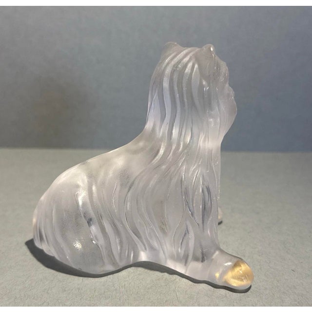 Art Deco Vintage Lalique France Frosted Crystal Yorkshire Terrier Dog Figurine For Sale - Image 3 of 8