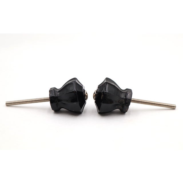 Traditional Pair of Vintage 1.125 In. Fluted Black Glass Cabinet Knobs For Sale - Image 3 of 4