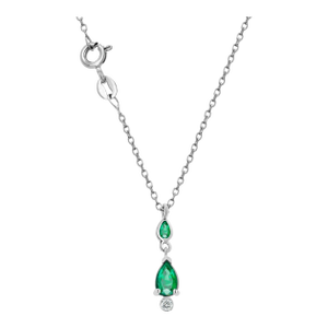 14k White Gold Pear-Shaped Emerald & Diamond Drop Pendant Necklace 17 Inch