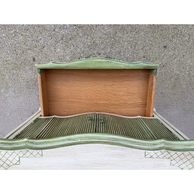 Vintage French Provincial Cream & Sage Green Painted Nightstand With Botanical Decoration For Sale - Image 10 of 14