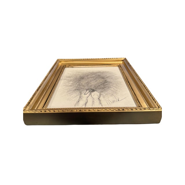 Textile Signed Marek Charcoal Nude Study on Canvas in Gilt Frame | Intimate Atelier Drawing For Sale - Image 7 of 7