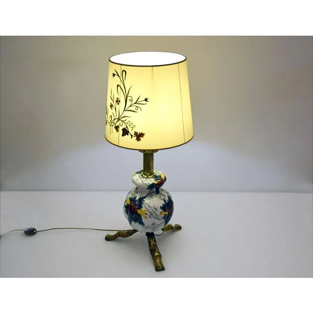 Large Mid-Century Ceramic Lamp with Floral Decoration, 1950s For Sale - Image 4 of 12
