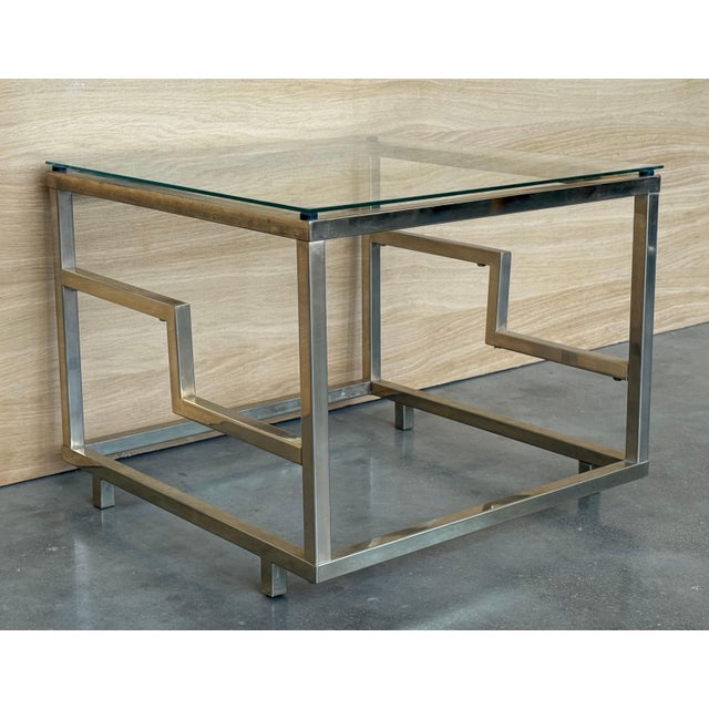 Mid-Century Modern 1970s Pair of Square Brass and Glass Structural Coffee tables, Italian For Sale - Image 3 of 18
