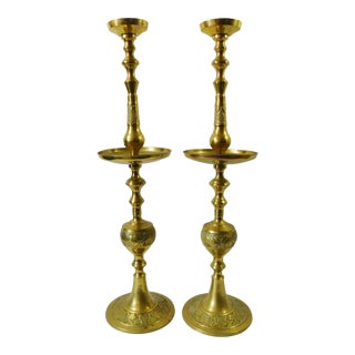 Large Vintage Mid-Century 30" Grapevine Solid Brass Candle Stick Holders - a Pair For Sale