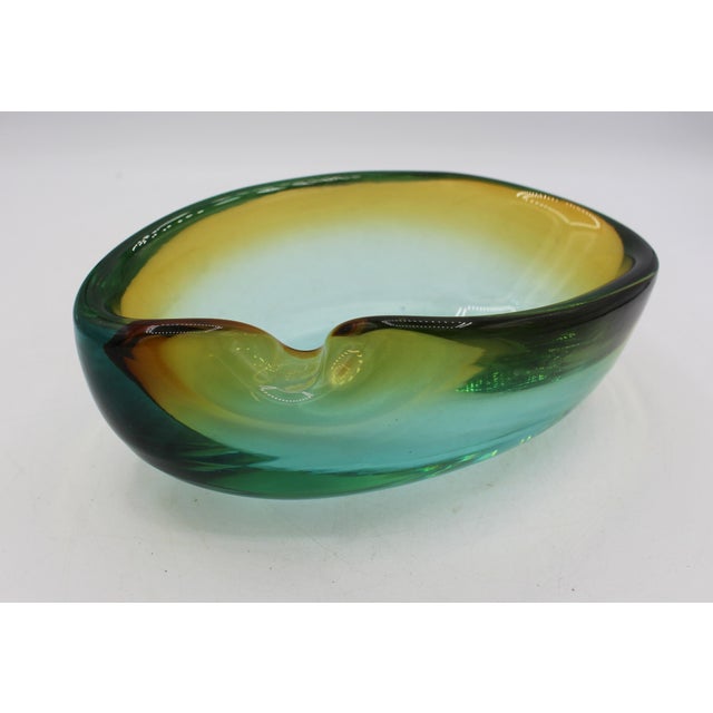 Green Circa 1950s Amber to Green Murano Glass Amporphous Form Cigar Ashtray For Sale - Image 8 of 9