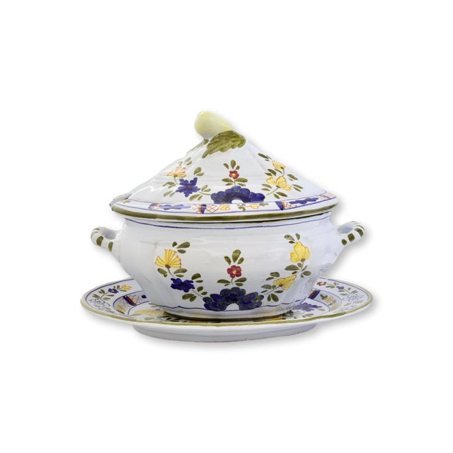 Blue Vintage Cantagalli Blue Carnation Tureen with Tray For Sale - Image 8 of 9