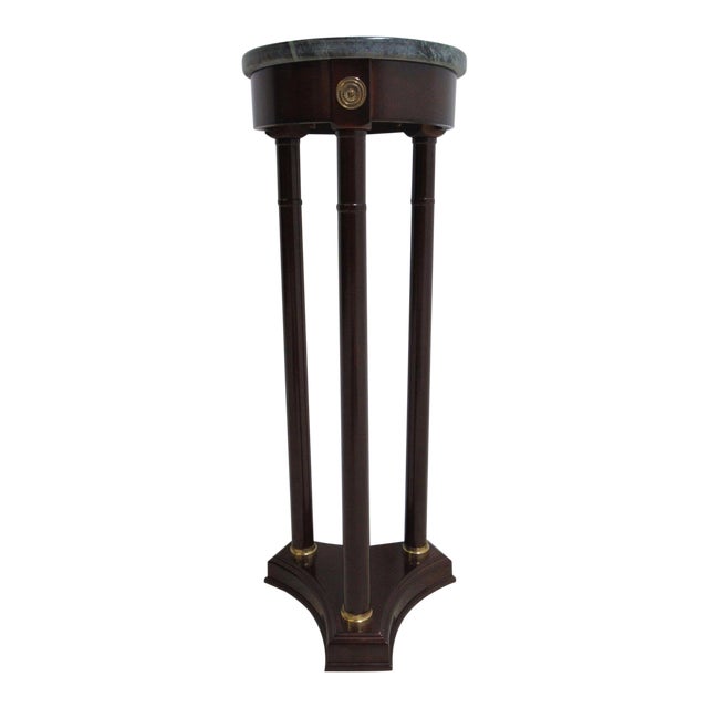 Mahogany Bombay Company Neoclassical Marble Top Pedestal End Table