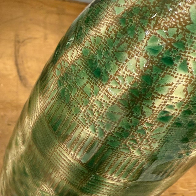 Textured Green & Cream Ceramic Vase with Star Design For Sale - Image 11 of 11