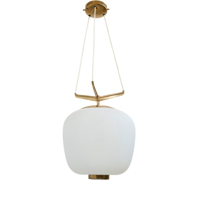 Opaline Glass and Brass Chandelier from Stilnovo, Italy, 1950s For Sale