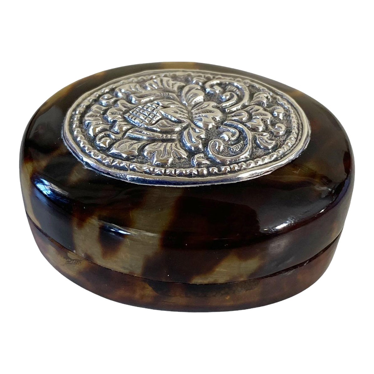 Thai Solid Silver and Faux Tortoise Shell Oval Box 2