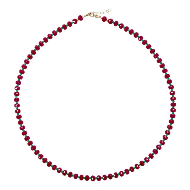Jumbo Ruby Green Agate Necklace 14k Gold For Sale