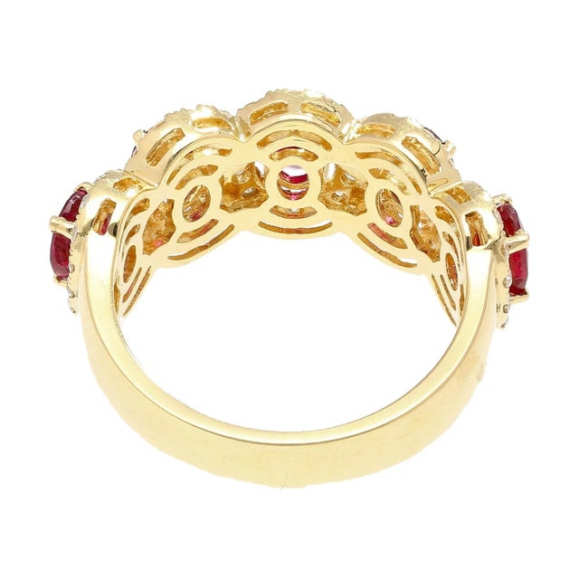 Metal 3.43 Carat Oval Cut Ruby and Diamond Halo Wedding Band Ring in 18K Gold For Sale - Image 7 of 9