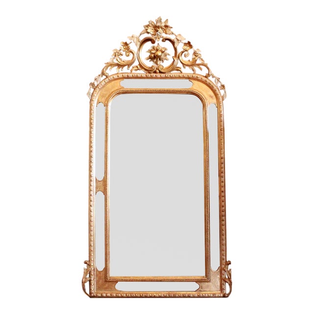 Large French Louis Philippe Style Mirror With Borderglass Surround and Crest For Sale